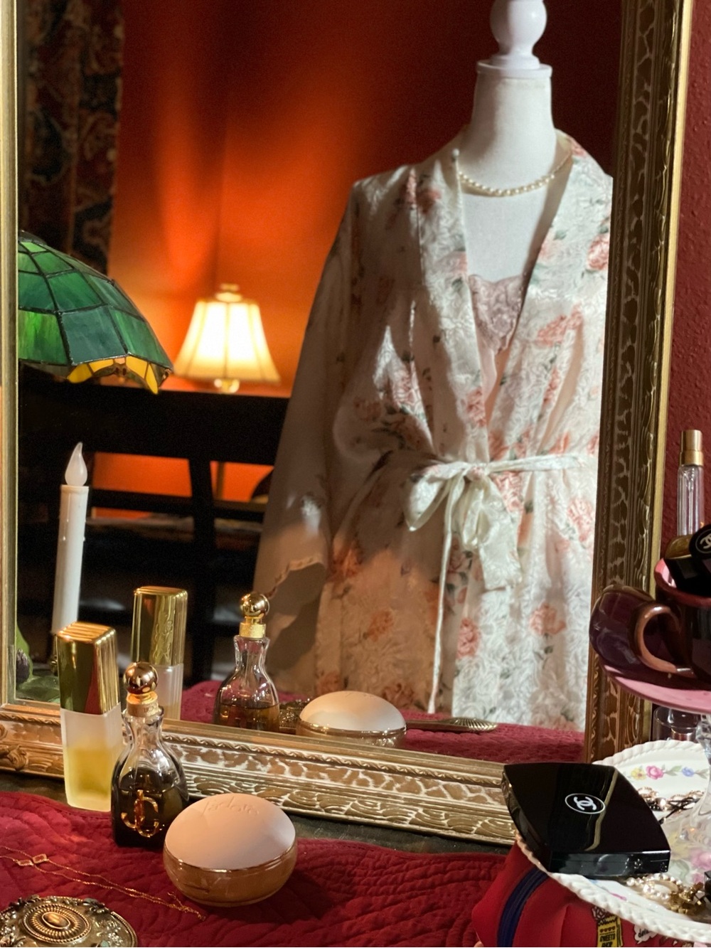 Vintage 80s Val Mode Floral Satin Robe Jacquard Cottagecore Pastel Pink Sz L - Picture 5 of 11